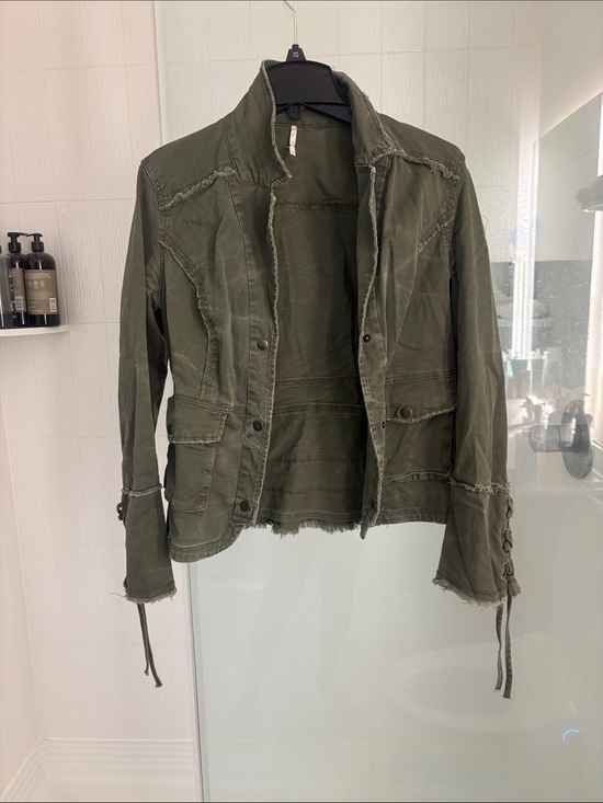 Free People Jackets & Blazers - Free People Distressed Olive Utility Jacket